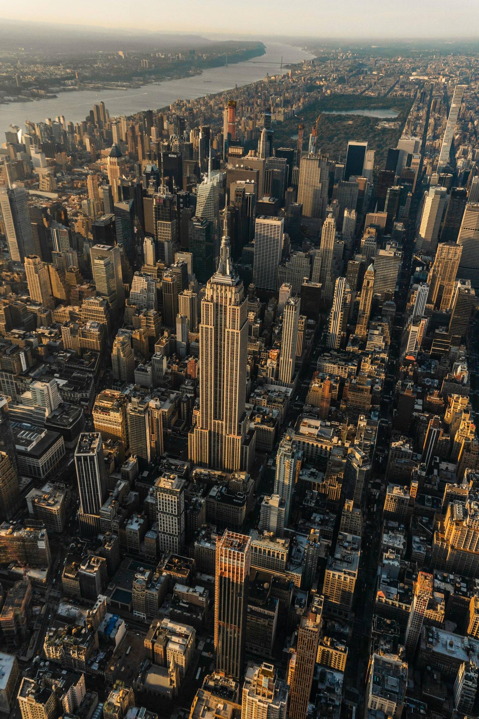 Midtown Manhattan from above in warm light